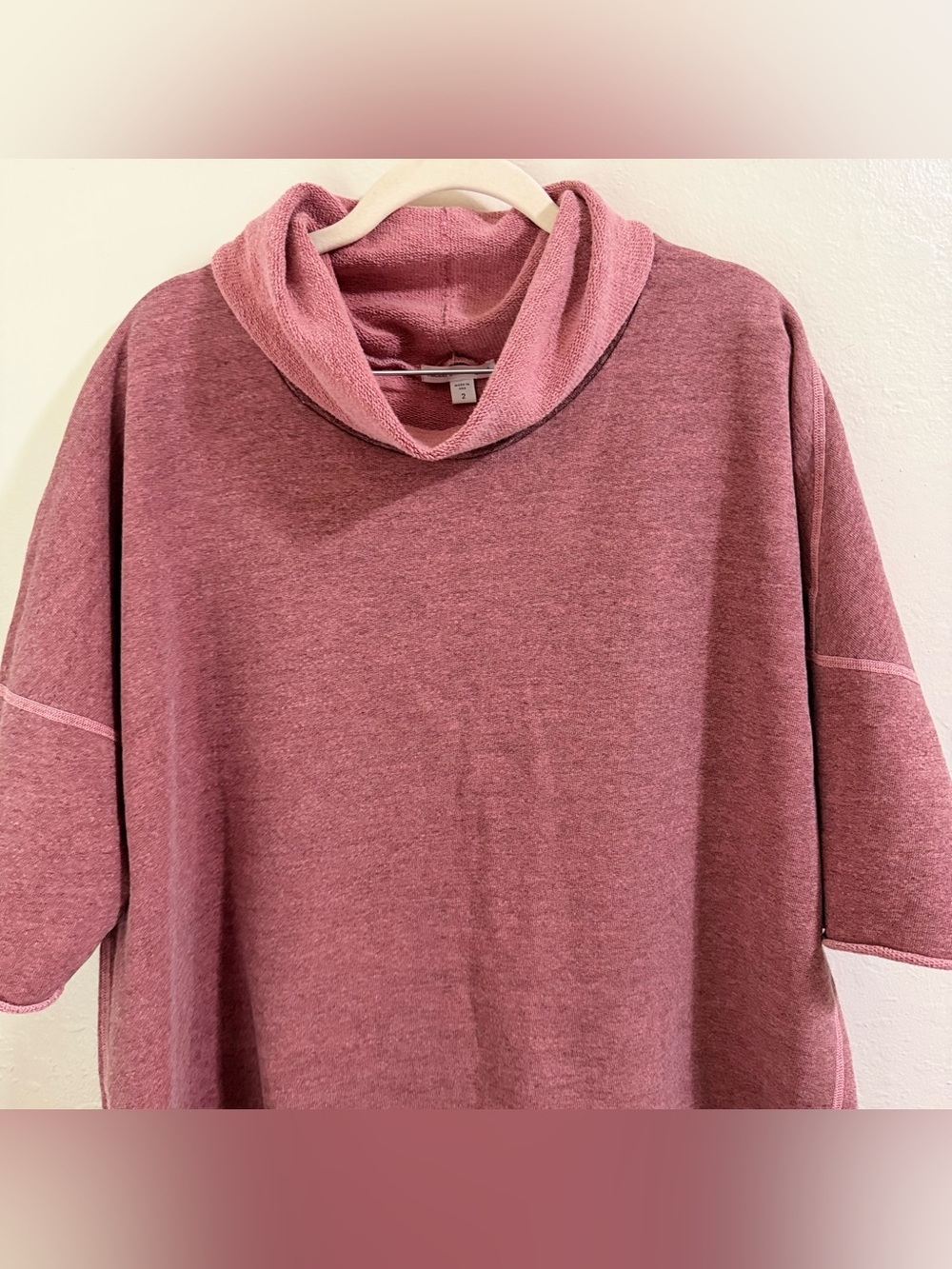 James Perse Standard Melange Funnel Neck Cropped Sweatshirt Mauve Pink size 2/ M - Picture 3 of 9